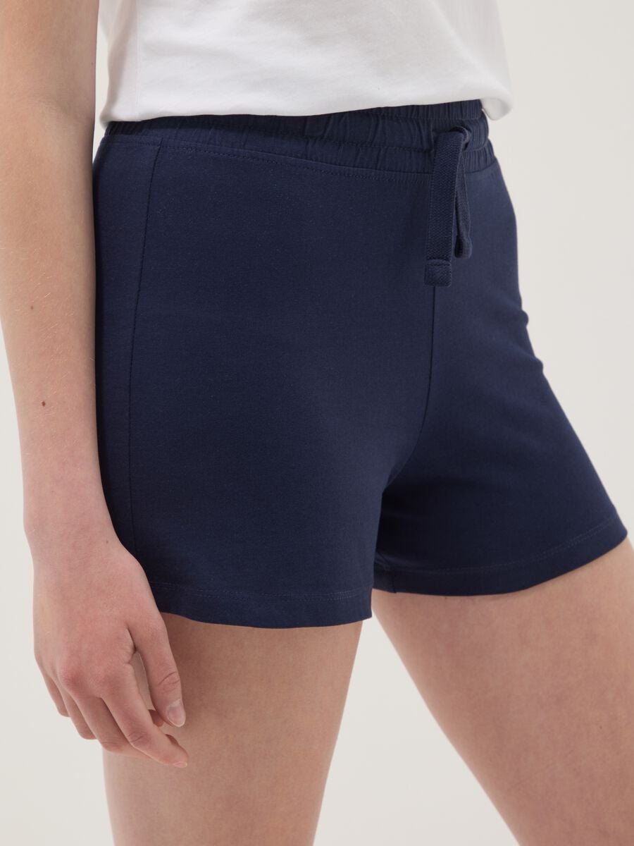 Pantaloncini in puro cotone blu da ragazza regular fit_1
