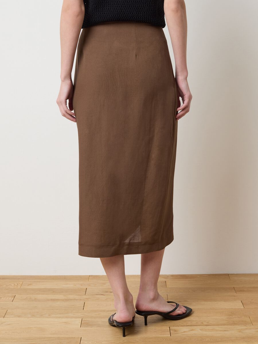 Brown wraparound midi skirt with knot_2