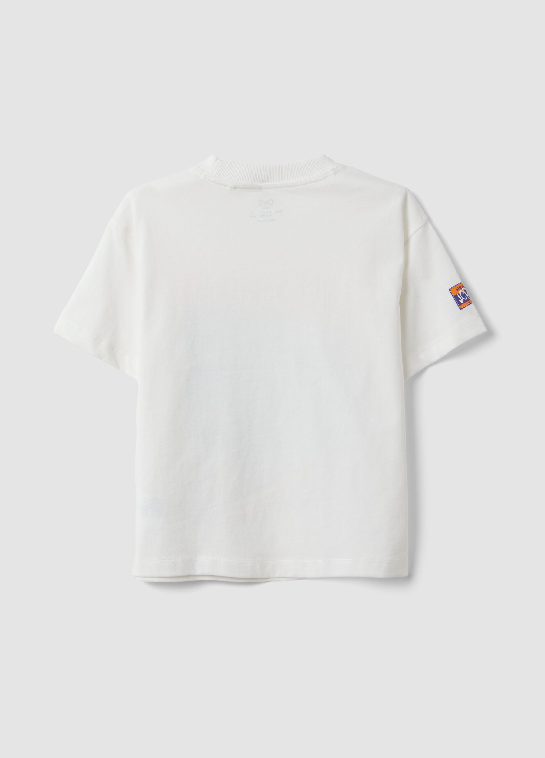 White oversized pure cotton T-shirt with skate print for boys