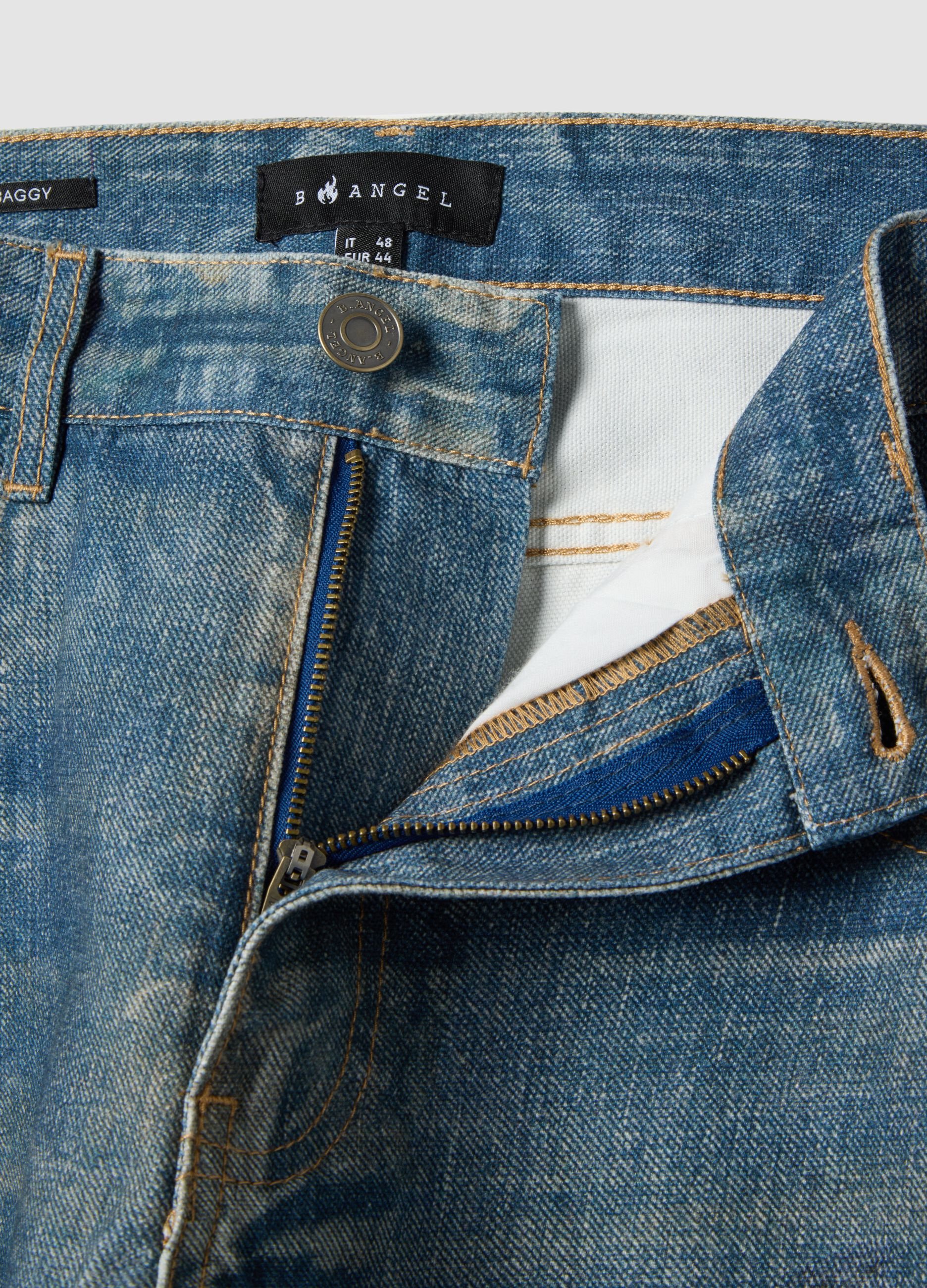 Jeans baggy in puro cotone denim con stampa vintage