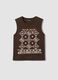 Brown pure cotton regular fit tank top with embroidery_0