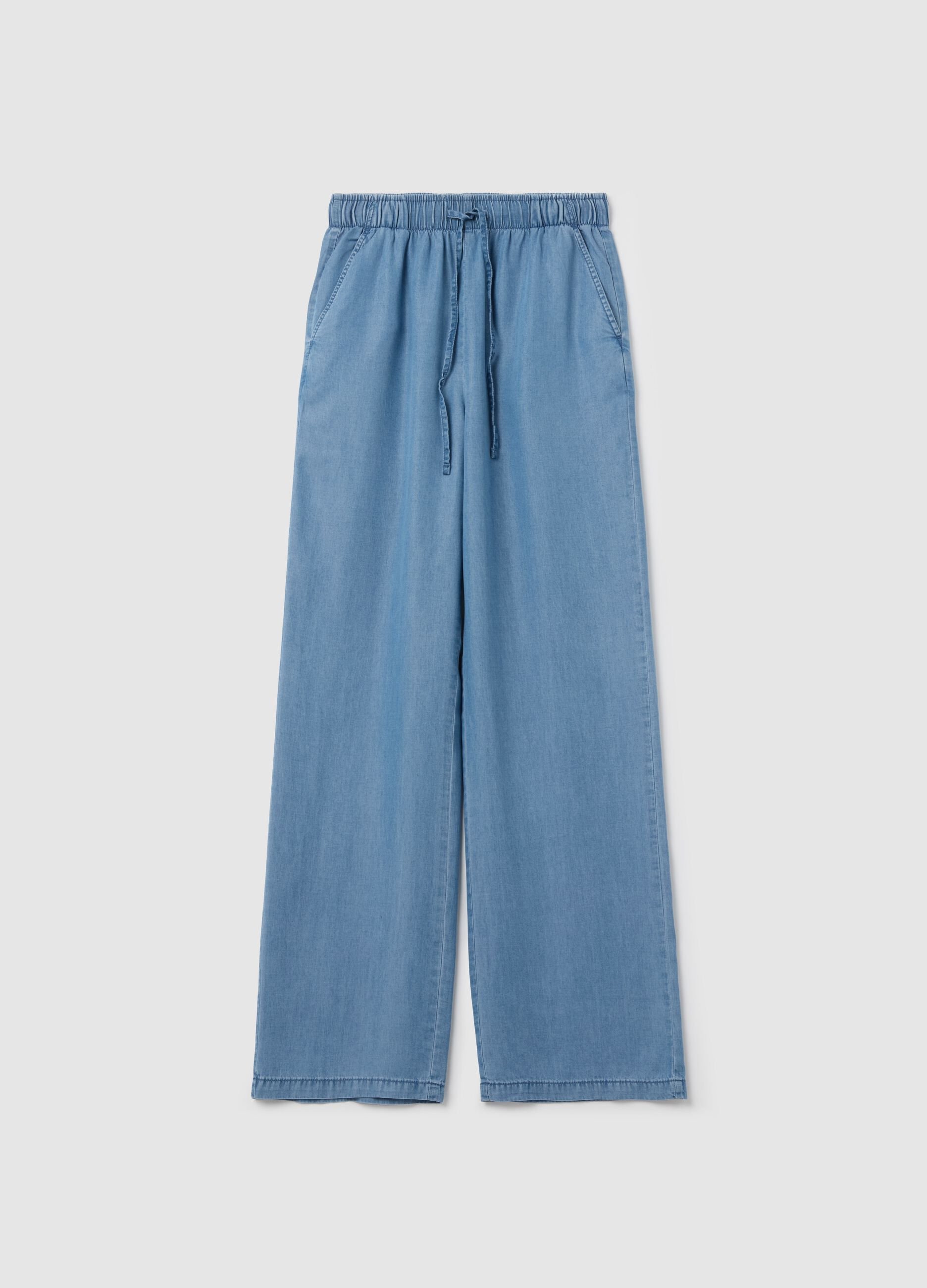 Denim-effect wide-leg fluid joggers