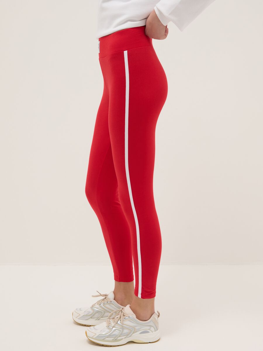 Slim Fit Red Stretch Cotton Leggings with Everlast Logo_3