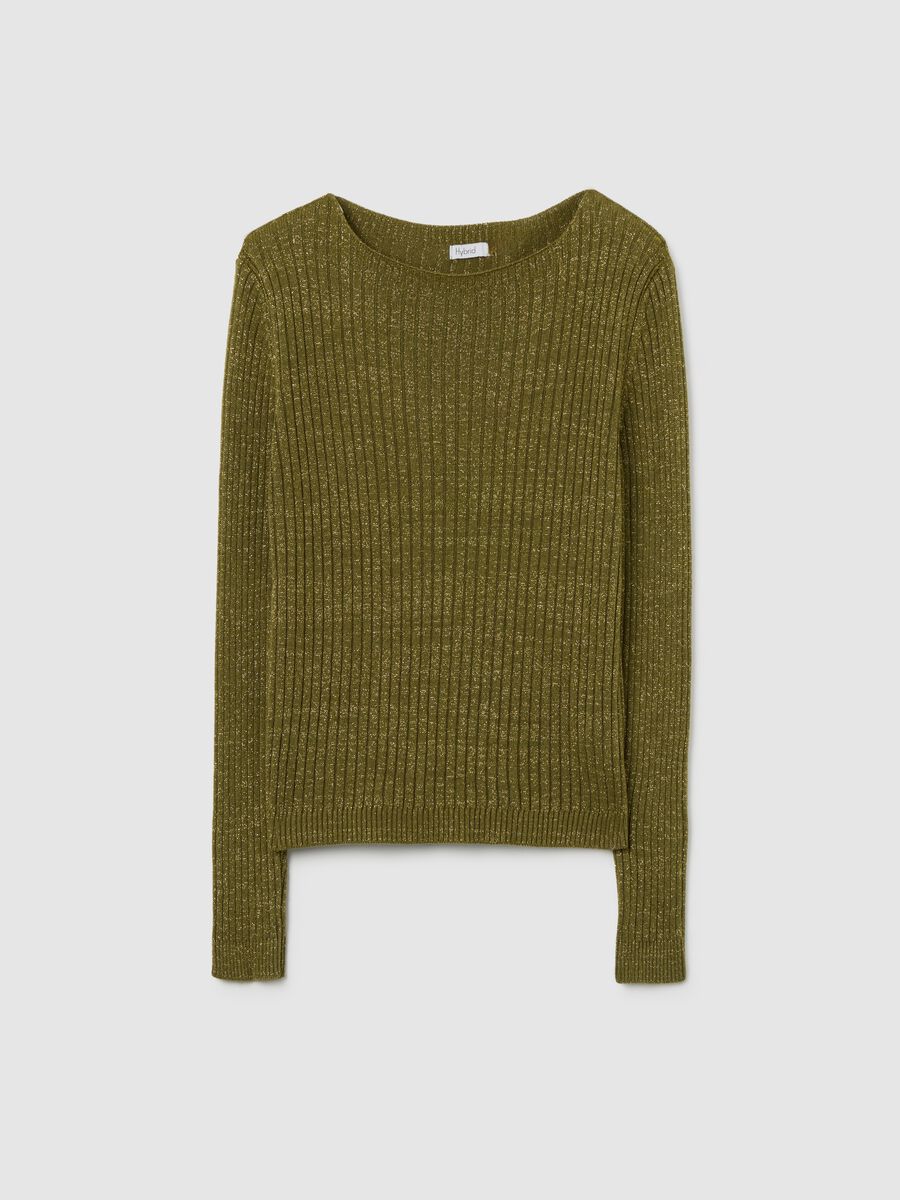 Maglia a costine verde con fibre metalliche_0