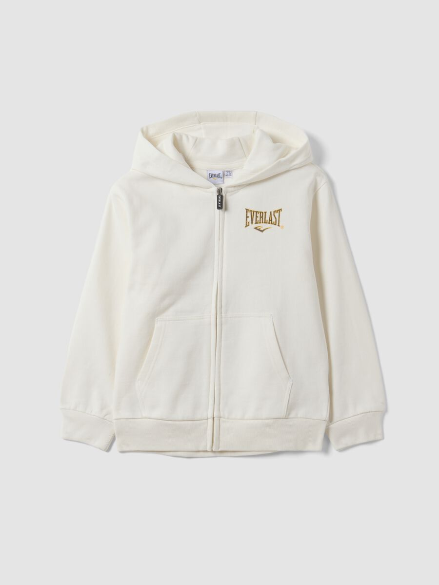 White pure cotton hooded sweatshirt with logo for boys, regular fit_0