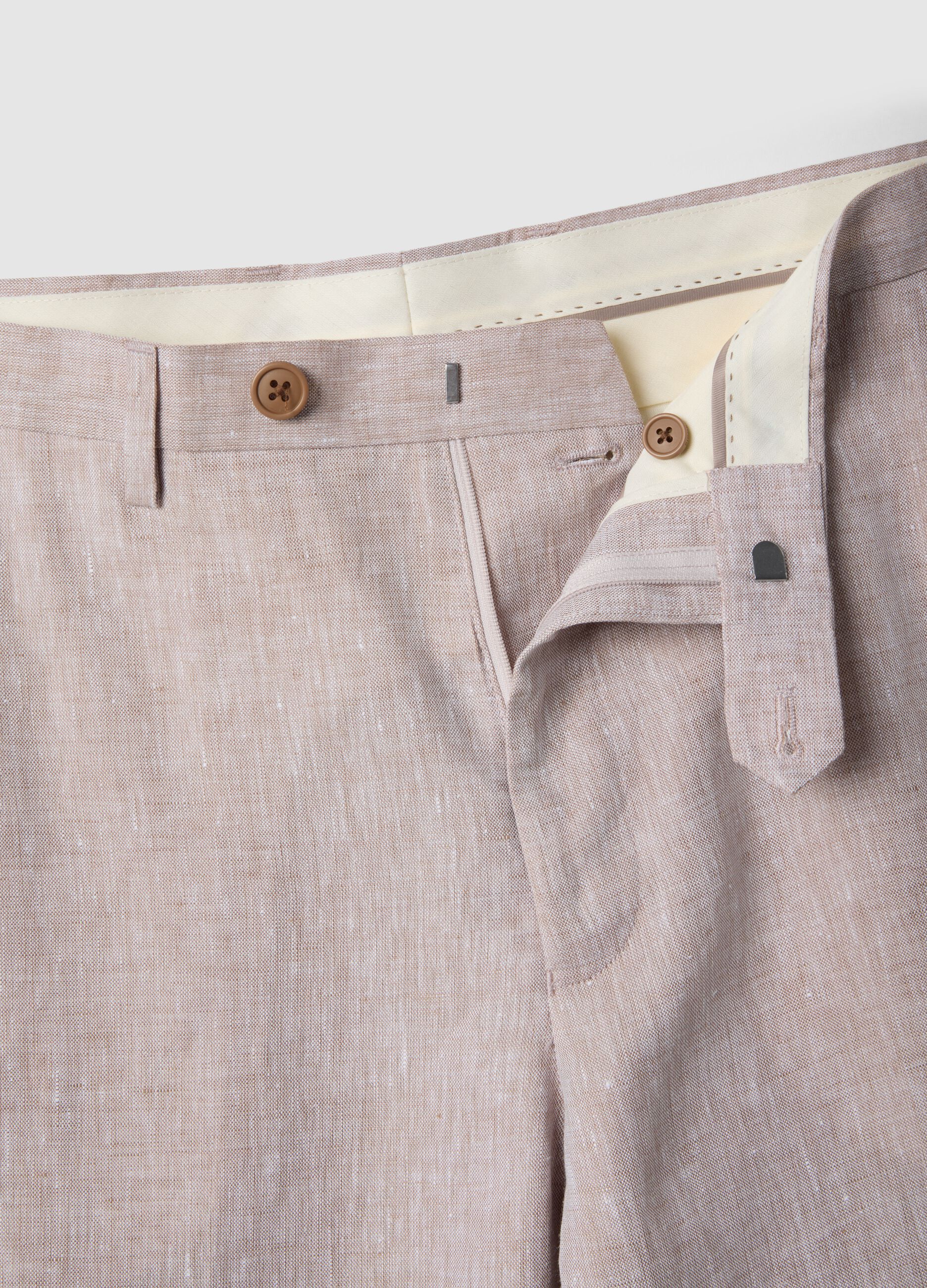 Beige pure linen slim fit trousers