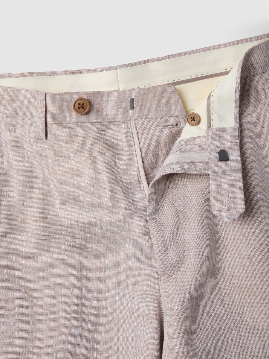 Pantaloni in puro lino beige slim fit_1