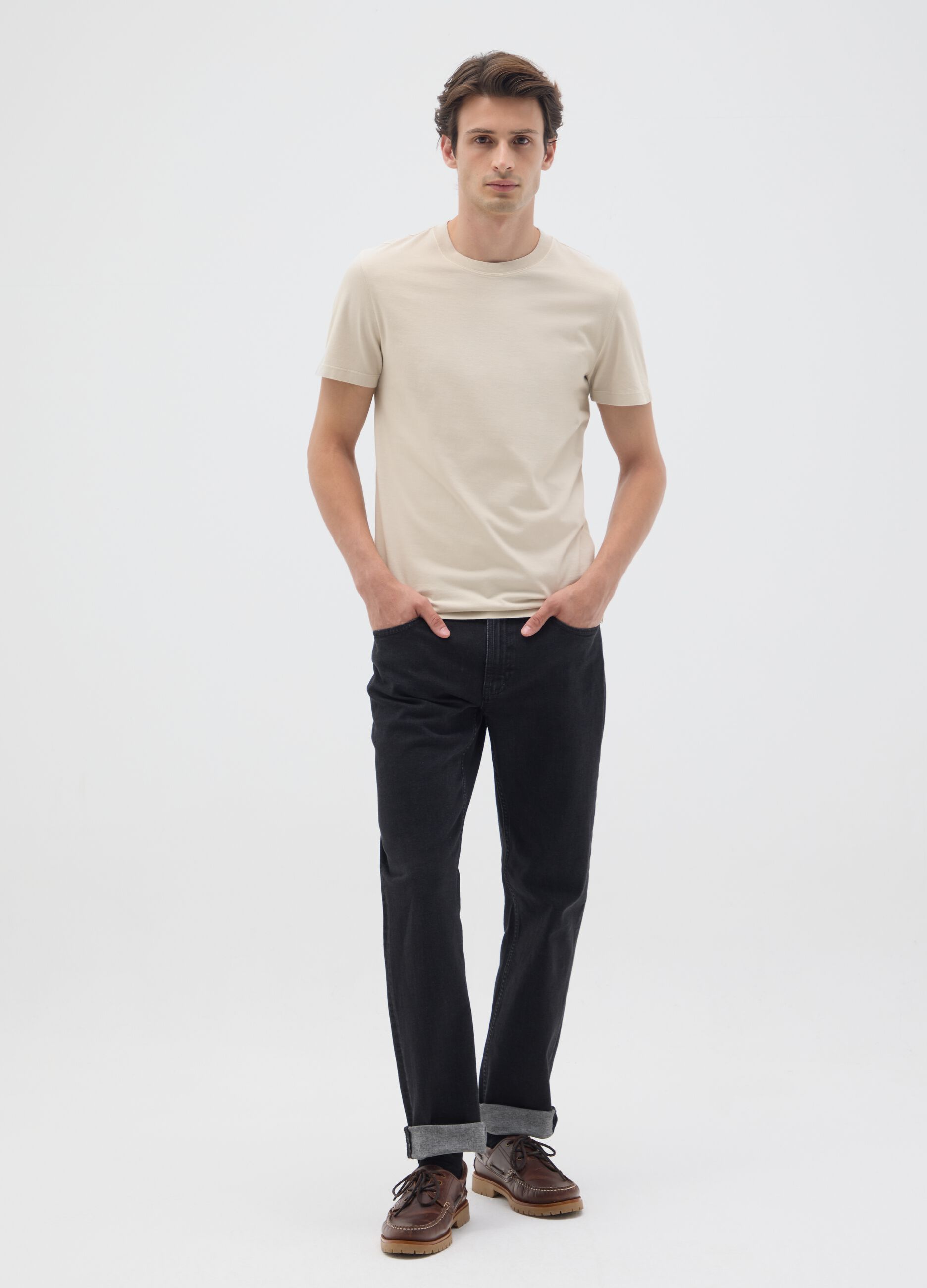 Beige regular fit pure cotton T-shirt
