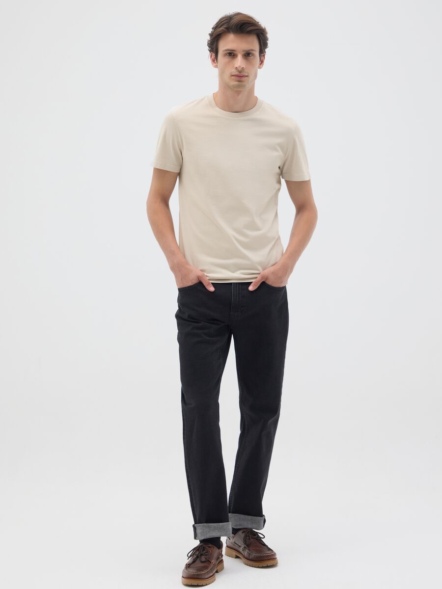Beige regular fit pure cotton T-shirt_1