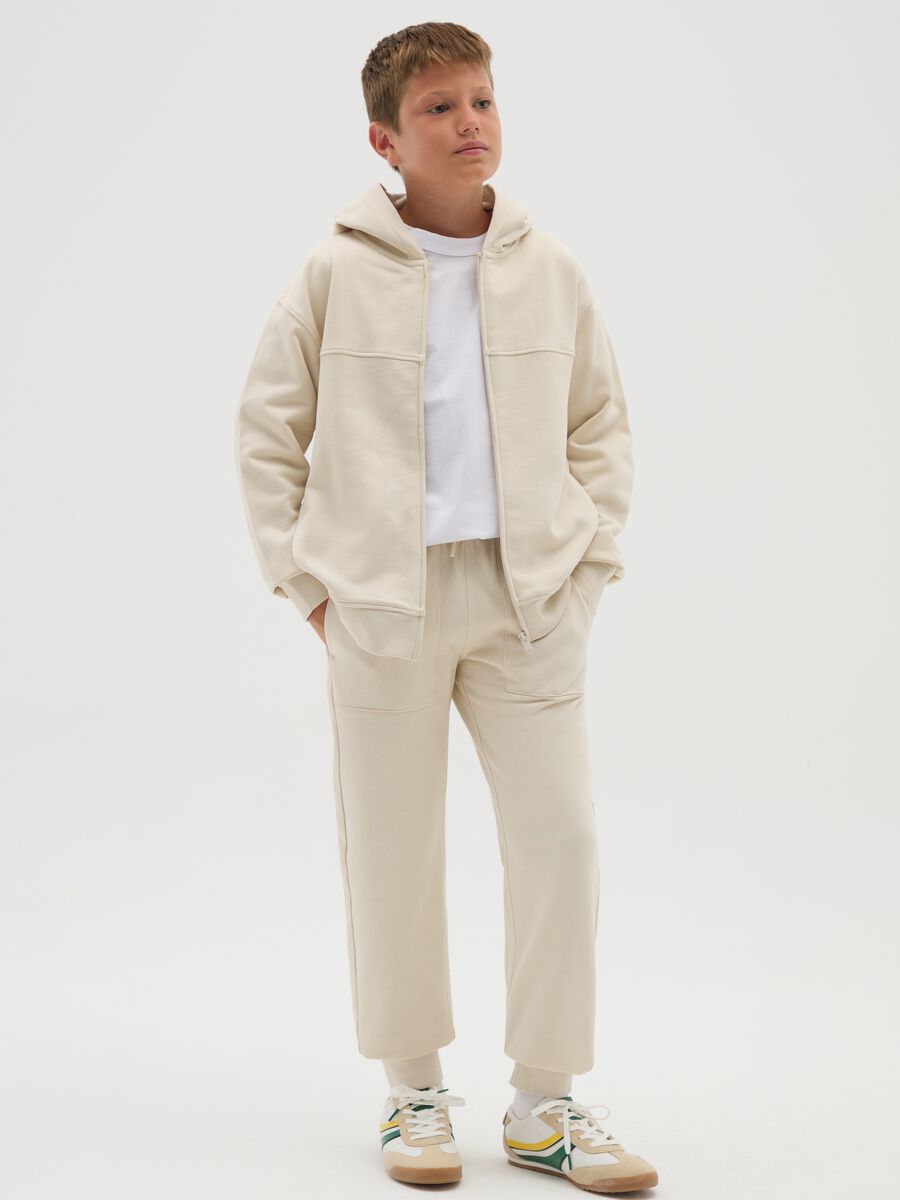Boys' beige pure cotton regular fit jogger trousers_1