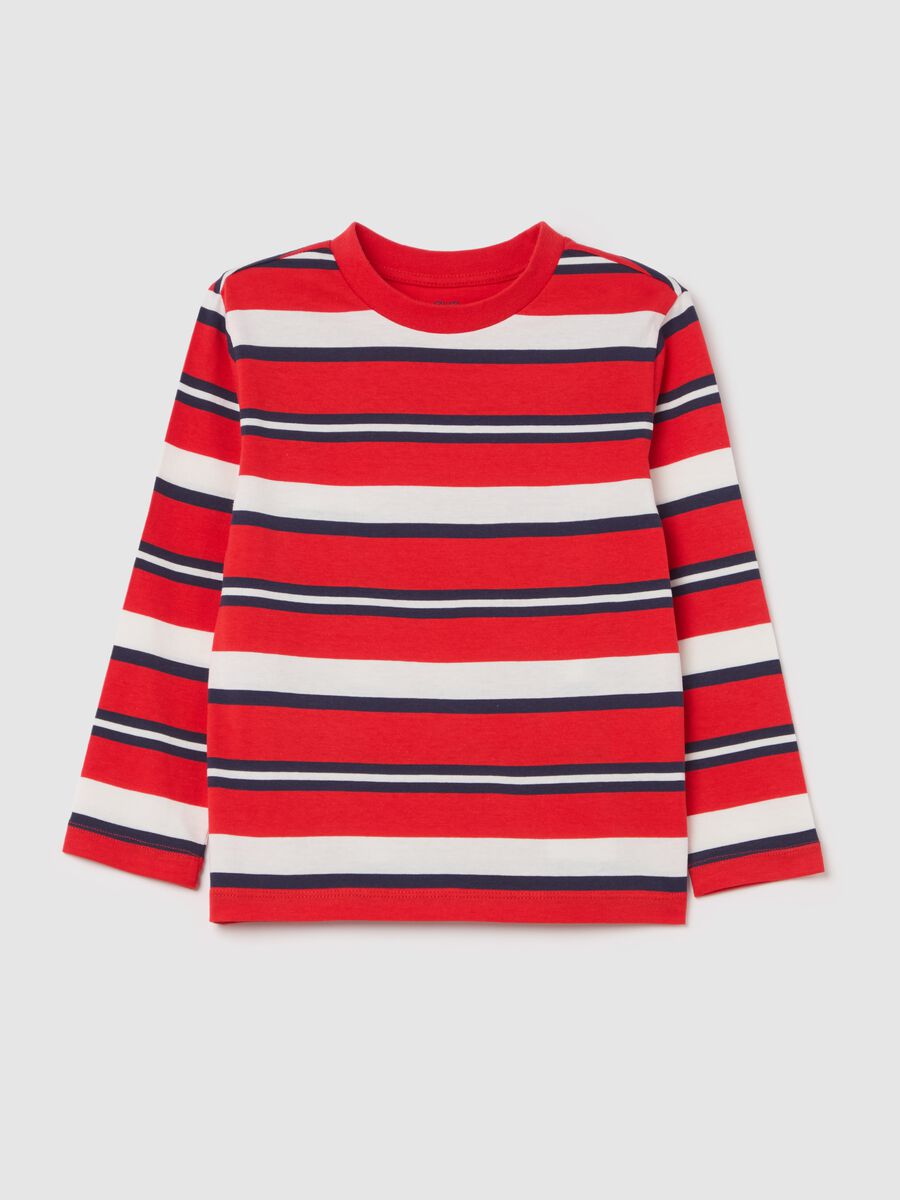 Long-sleeved T-shirt in striped cotton._0