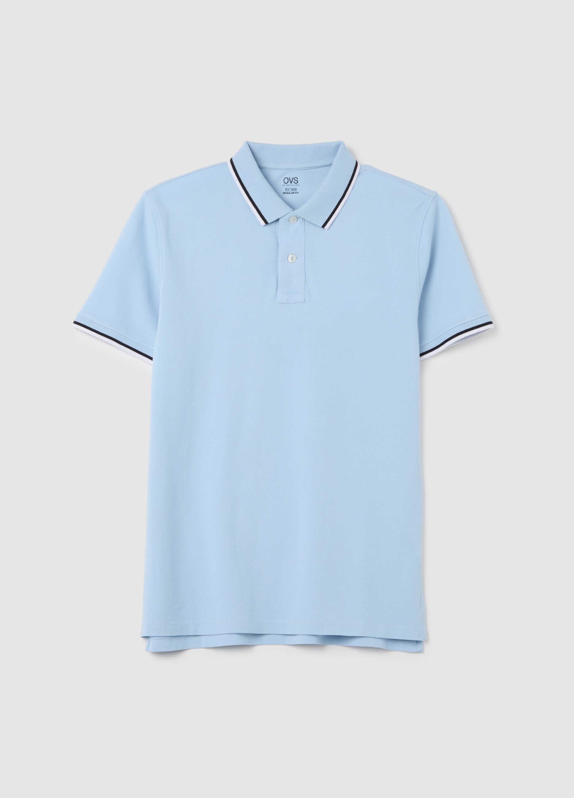 Blue short-sleeve cotton polo shirt