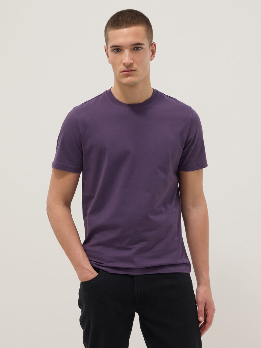 Purple short sleeve pure cotton regular fit T-shirt_1