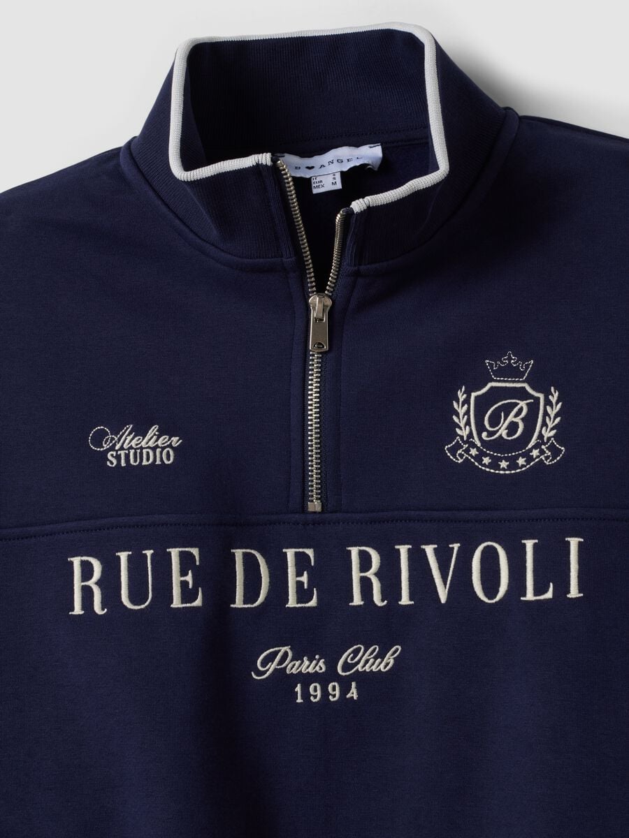 Blue half-zip cotton-blend sweatshirt with front lettering, regular fit_5