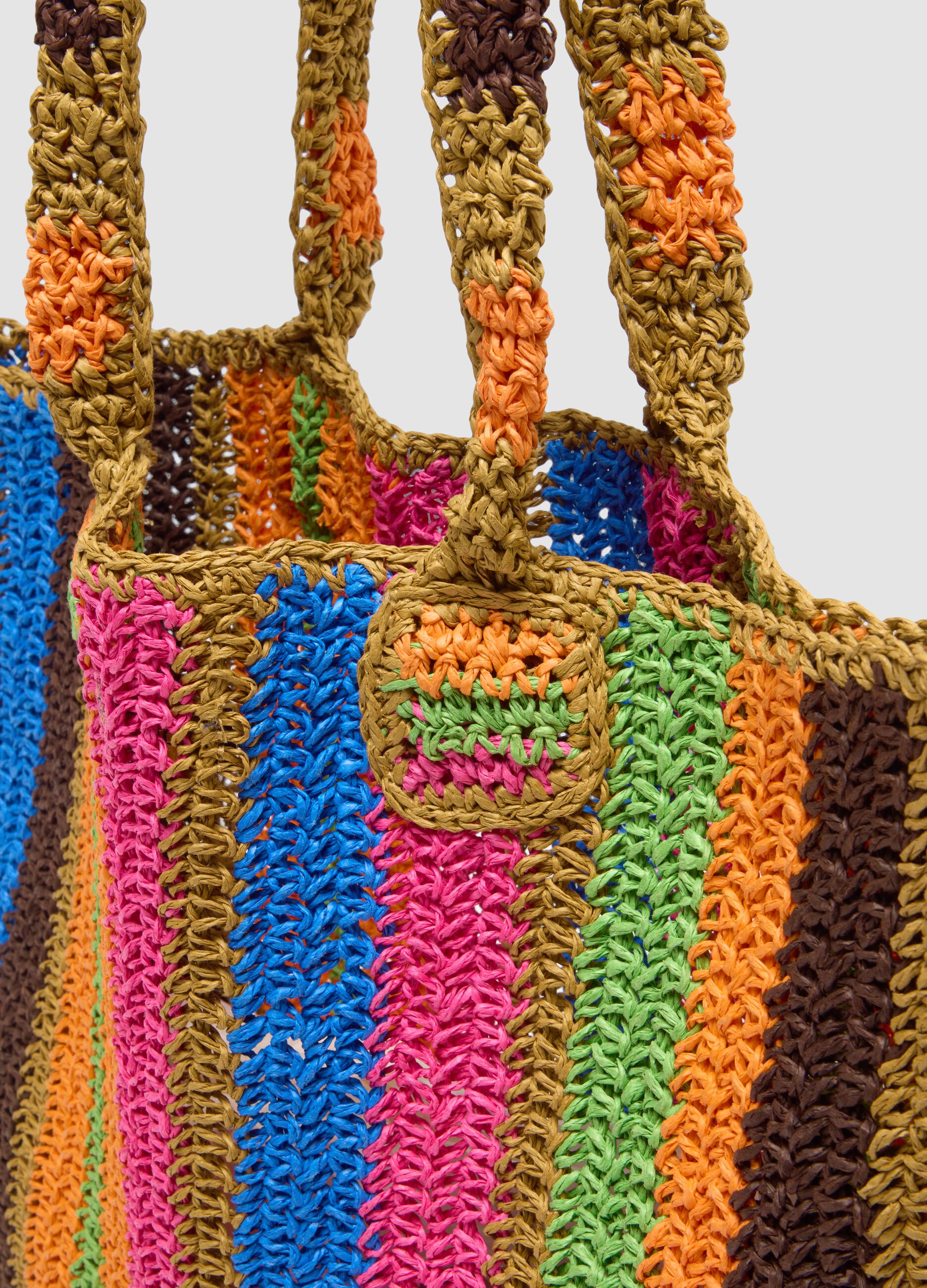 Multicoloured striped beach bag in pure paper fabric