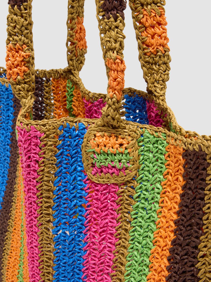 Multicoloured striped beach bag in pure paper fabric_3