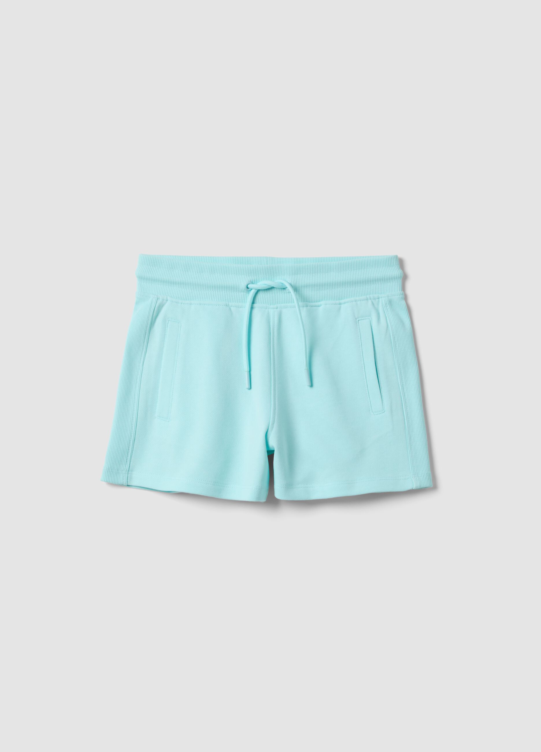 Light blue pure organic cotton girls&rsquo; shorts with elasticated waist