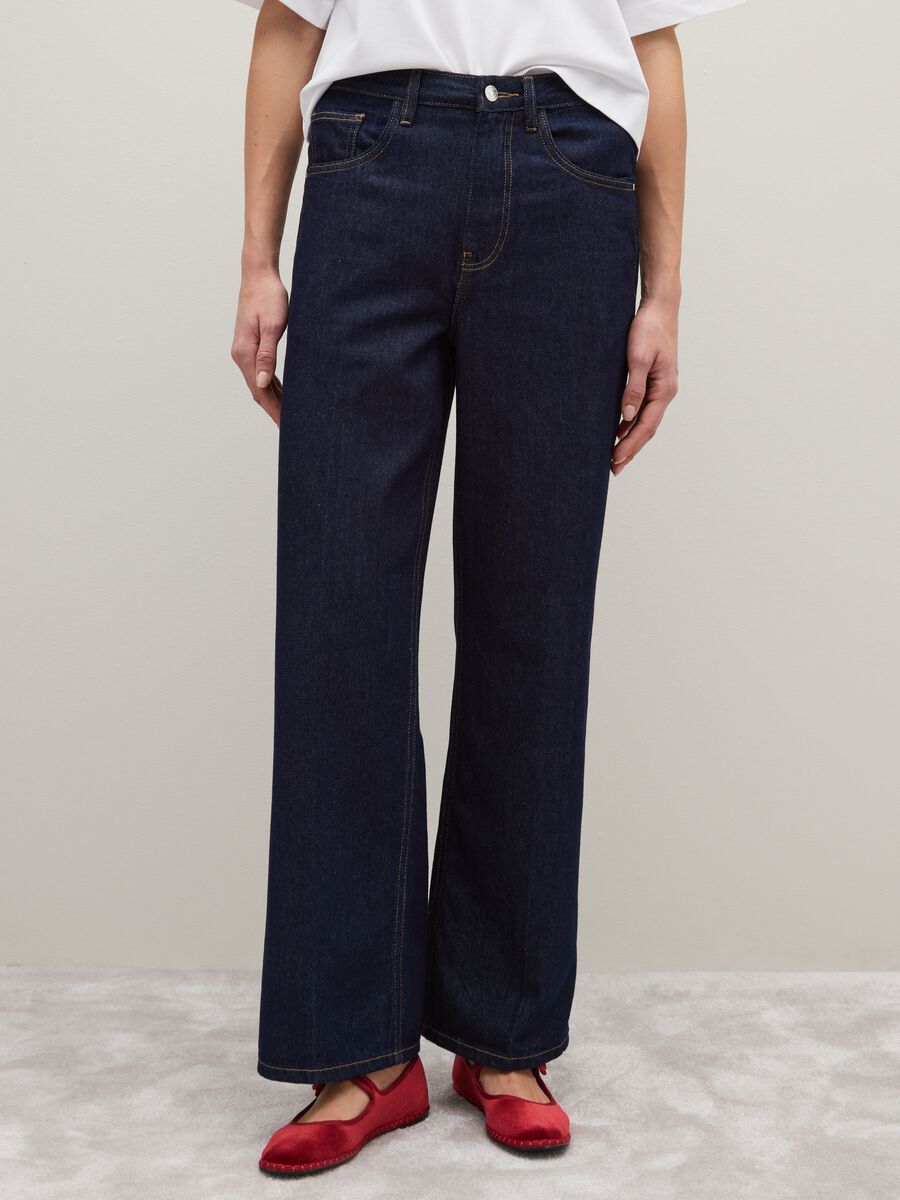 Regular fit blue denim pure cotton trousers_1