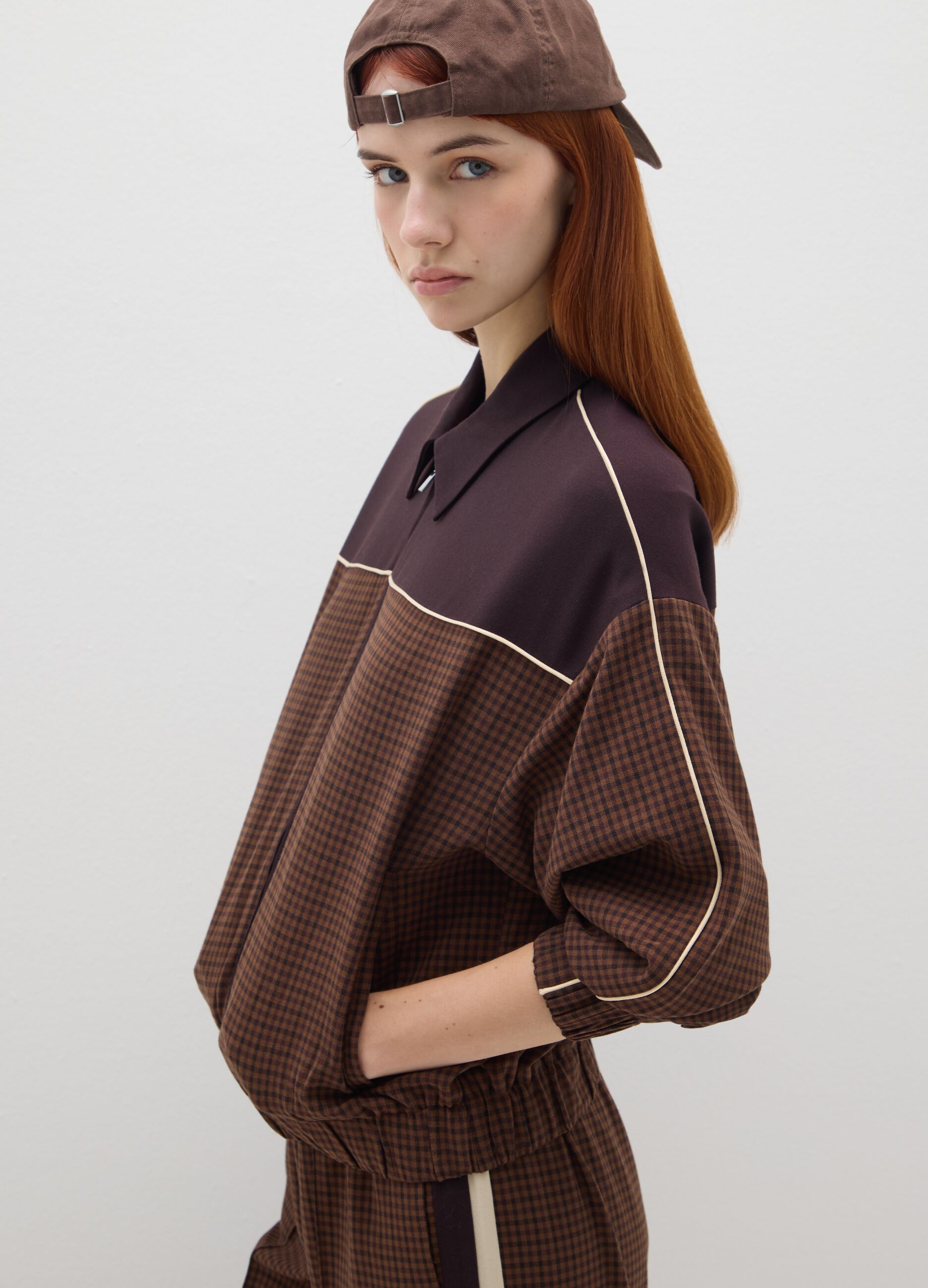 Brown Check Jacket with Zip