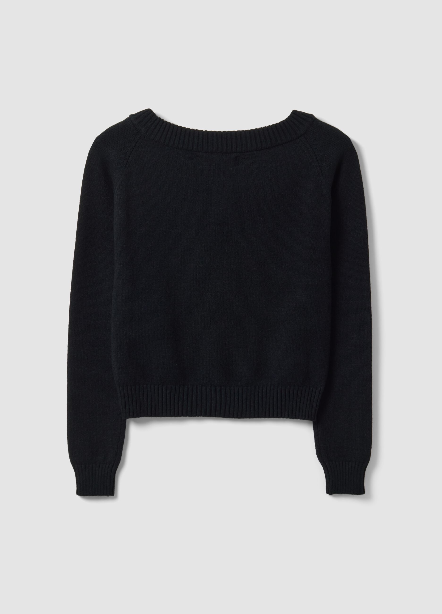 Black fitted viscose-blend top with boat neck
