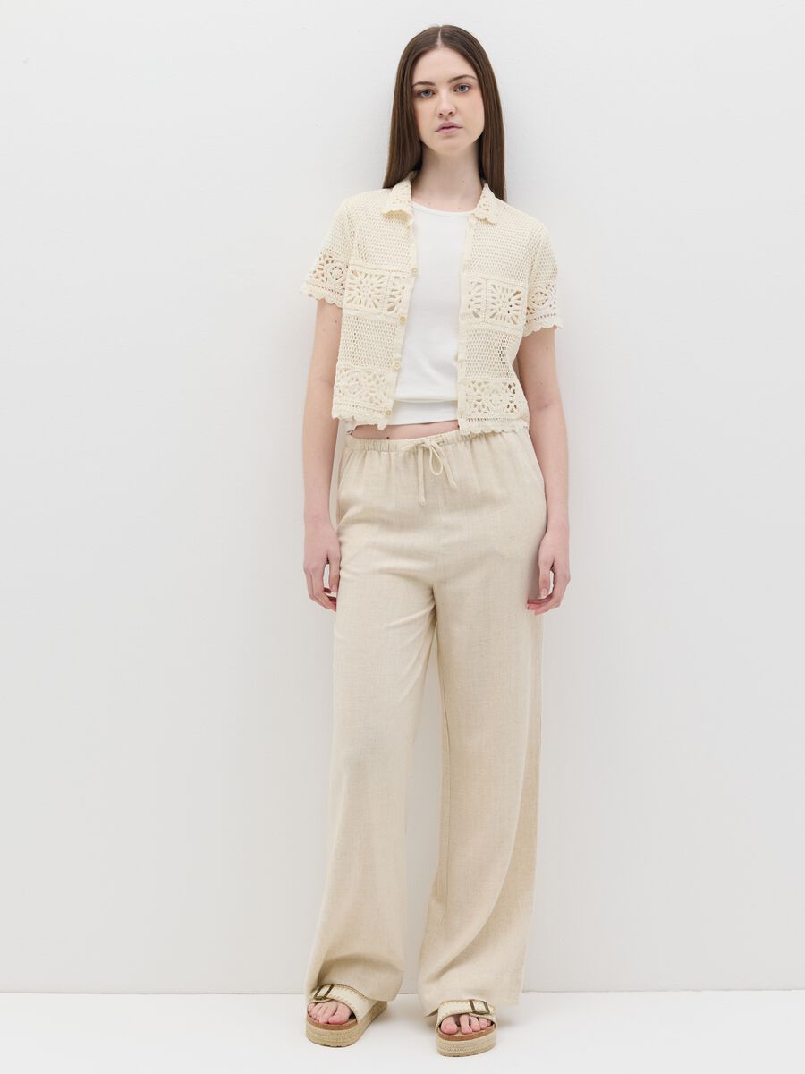 Women’s short, beige regular-fit shirt in cotton blend._1