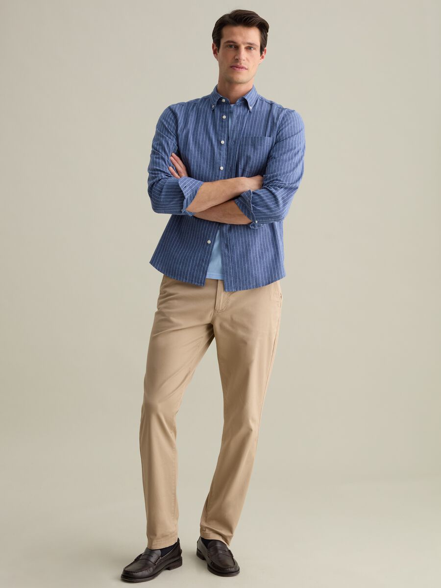 Striped regular-fit shirt in cotton and linen_1