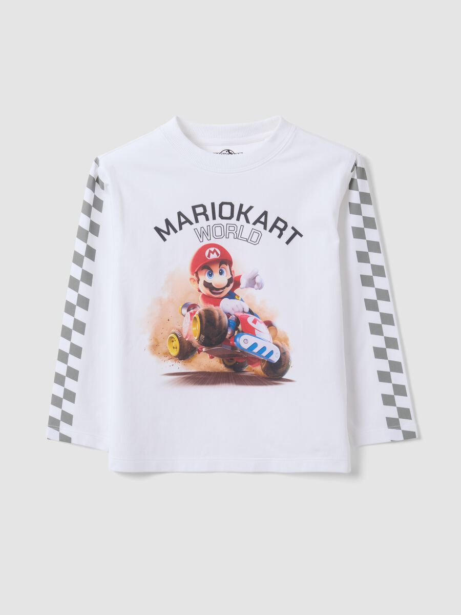 T-shirt bianca in cotone elasticizzato con stampa Mario Kart_0
