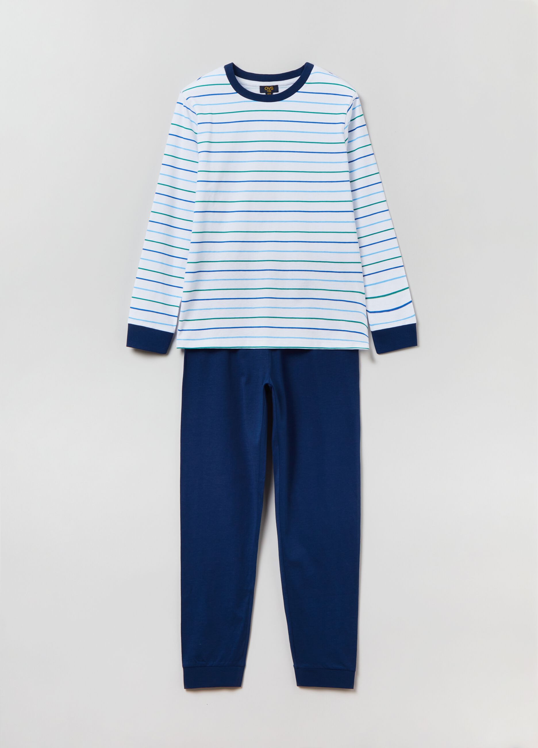 Long cotton pyjamas with striped top
