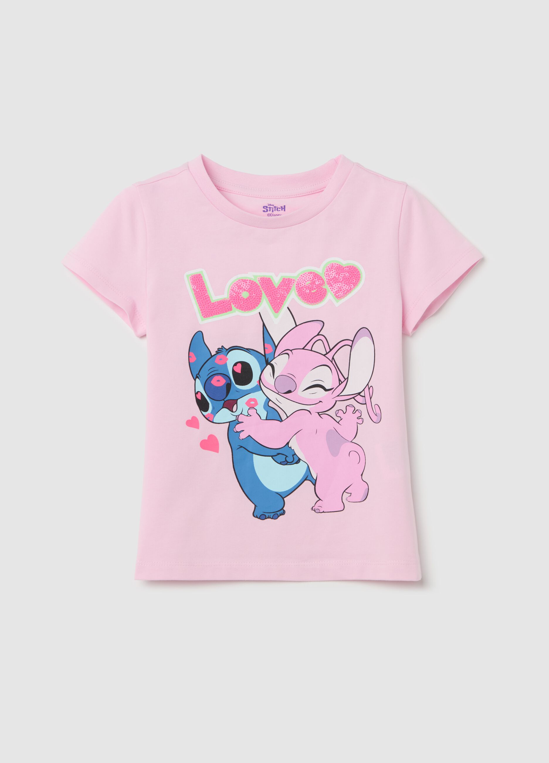 T-shirt in cotone con stampa Angel & Stitch
