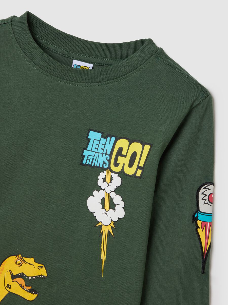 Children's pure cotton green regular fit T-shirt with print_2