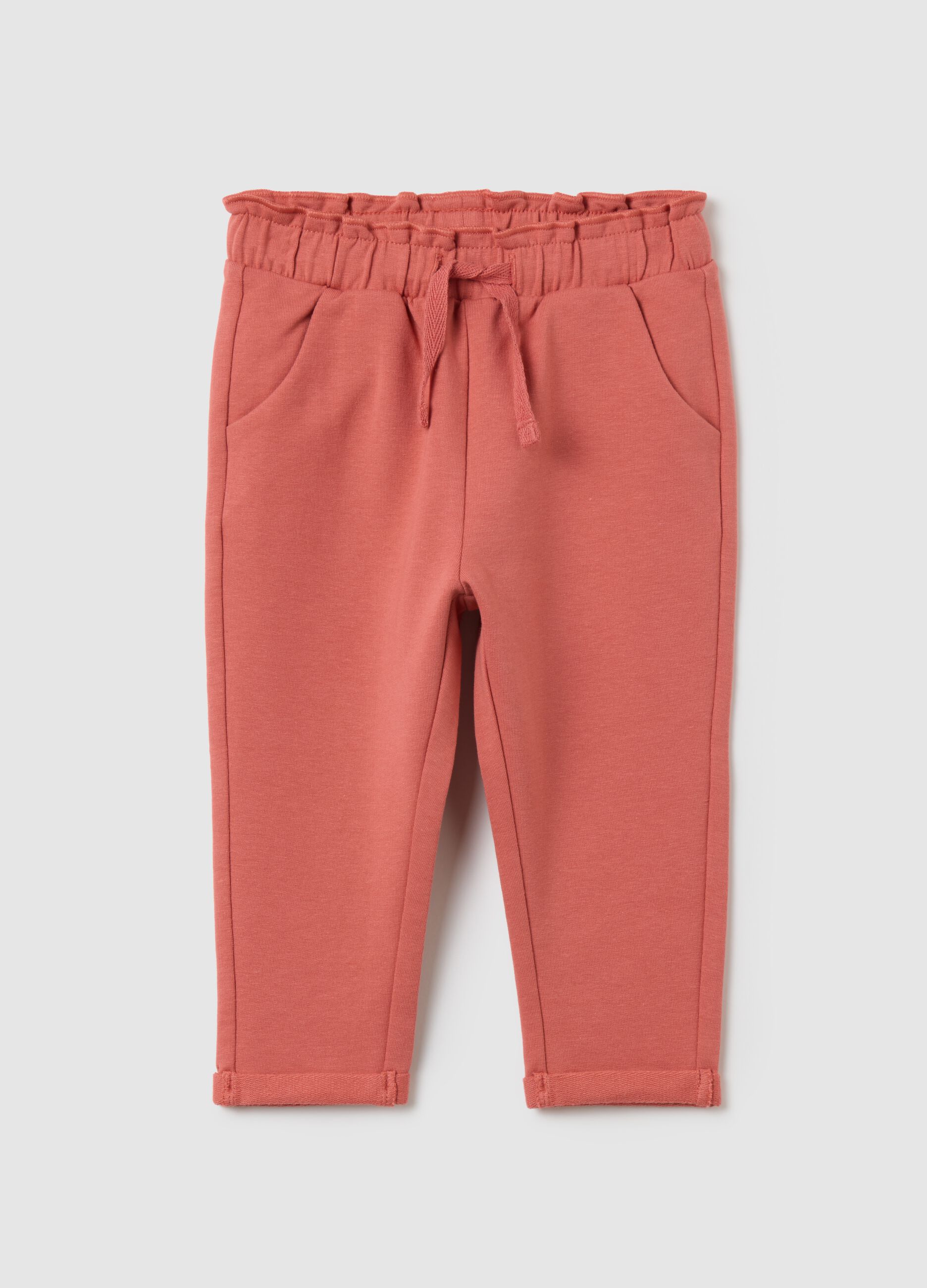Baby girls' pink stretch cotton trousers regular fit