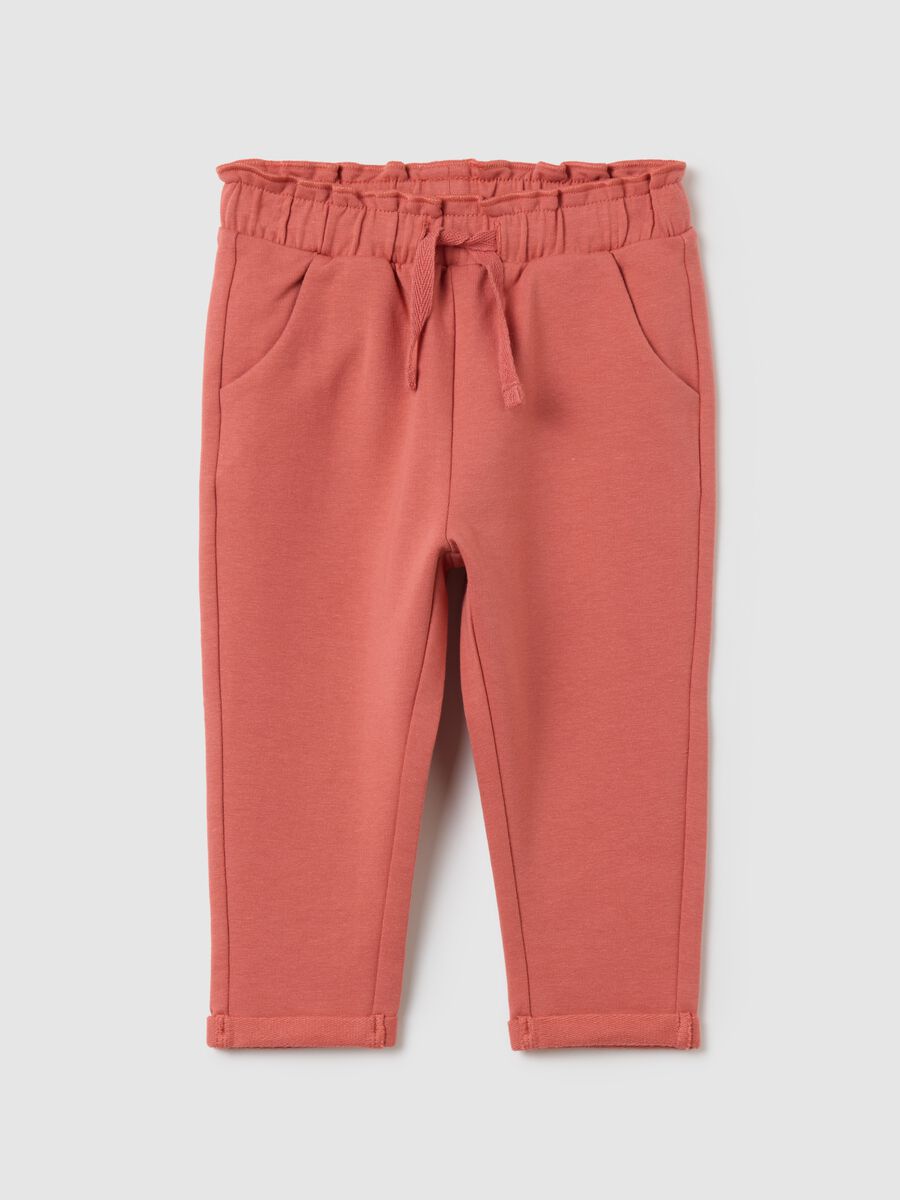 Baby girls' pink stretch cotton trousers regular fit_0