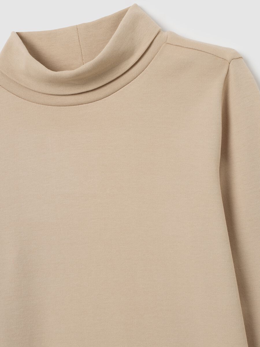 Children's beige turtleneck jumper in pure cotton regular fit_2