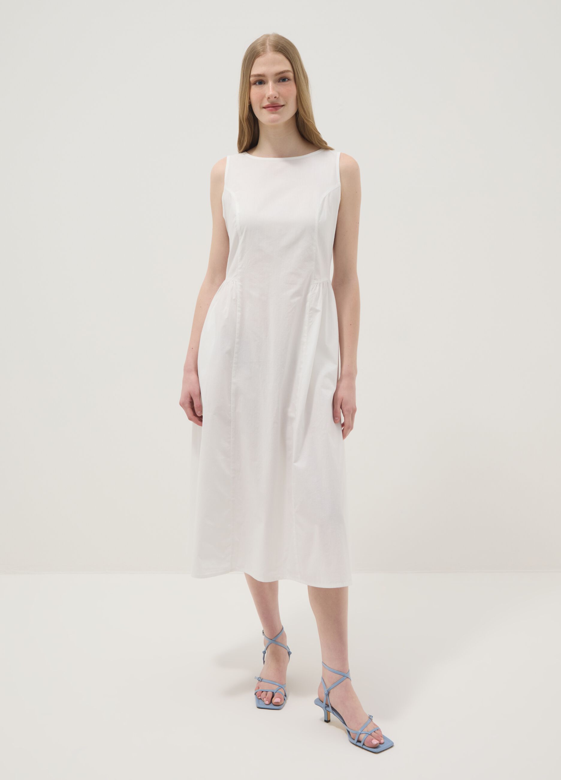 White pure cotton dress with boat neckline
