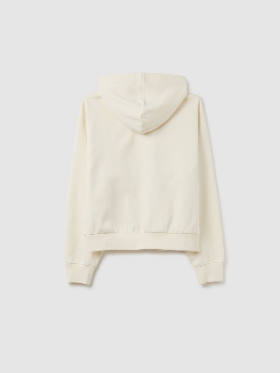 Felpa bianca da ragazza in puro cotone regular fit con cappuccio e zip_4