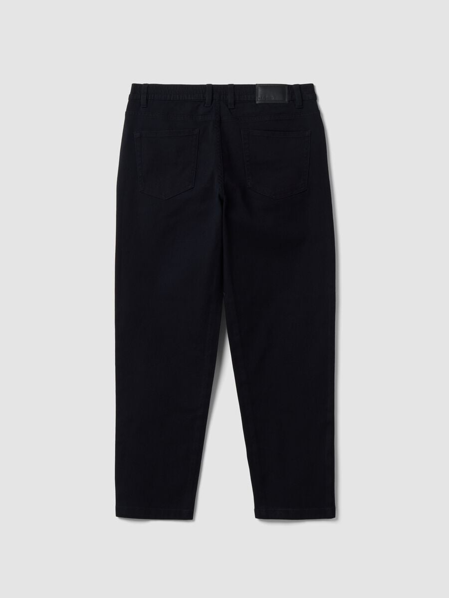 Pantaloni straight neri in twill di cotone elasticizzato_1