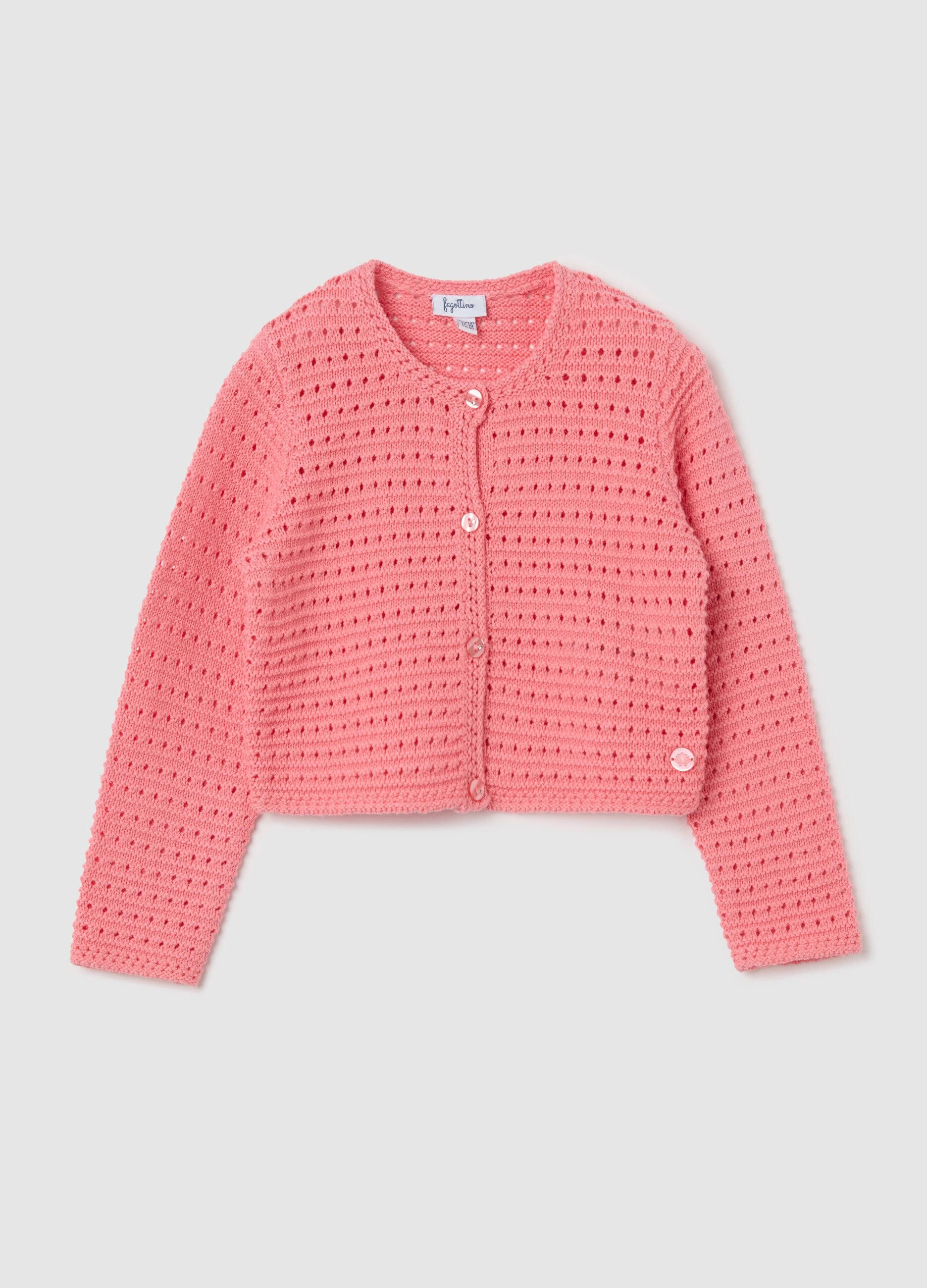 Cardigan rosa in cotone traforato