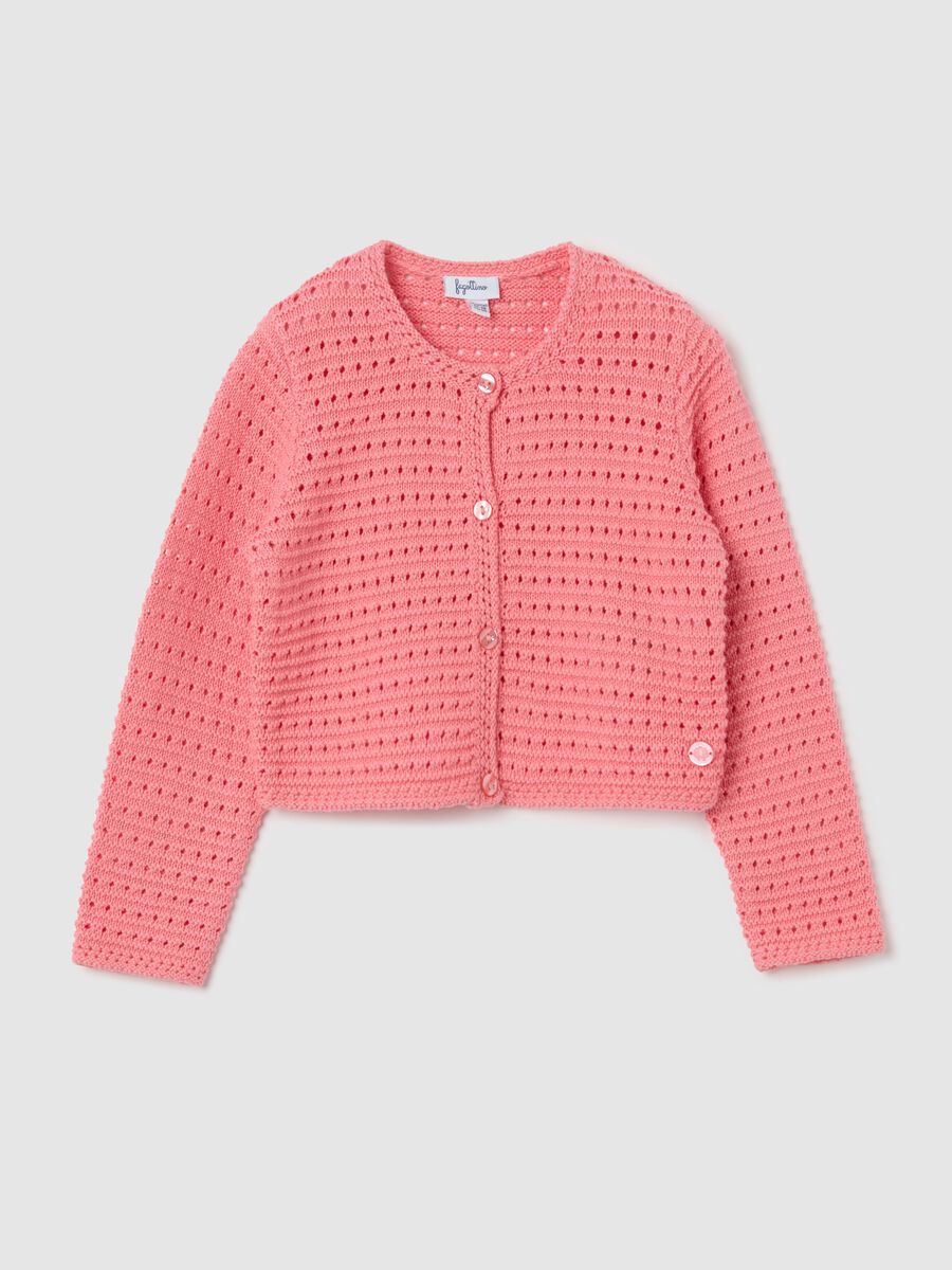 Pink cardigan in openwork cotton_0