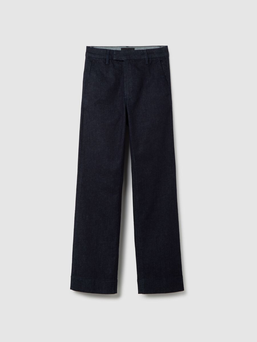 Jeans stretch denim blu in cotone con gamba dritta_0