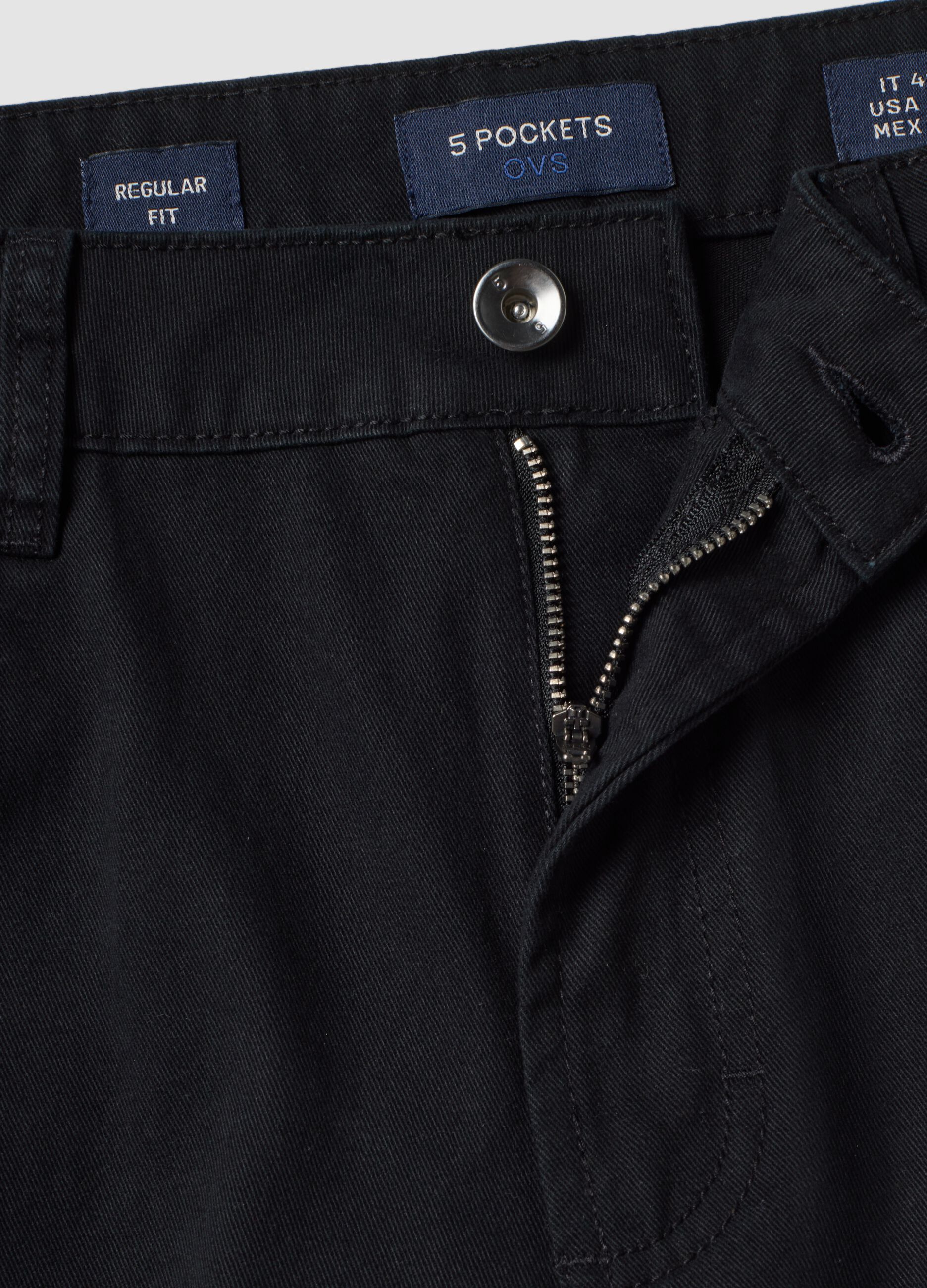 Black pure cotton five-pocket trousers