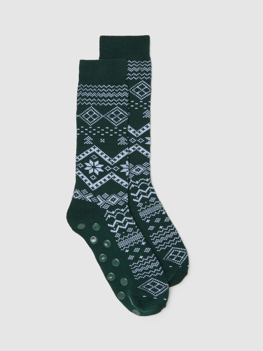 Green Stretch Cotton Blend Christmas Socks_0
