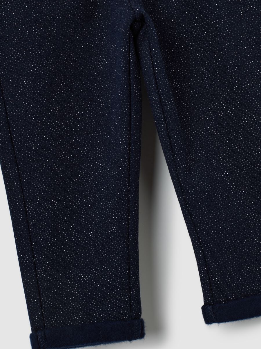 Pantaloni da bimba in cotone elasticizzato blu regular fit con glitter_3