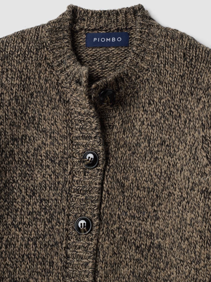 Brown wool-blend crew-neck cardigan, regular fit_1