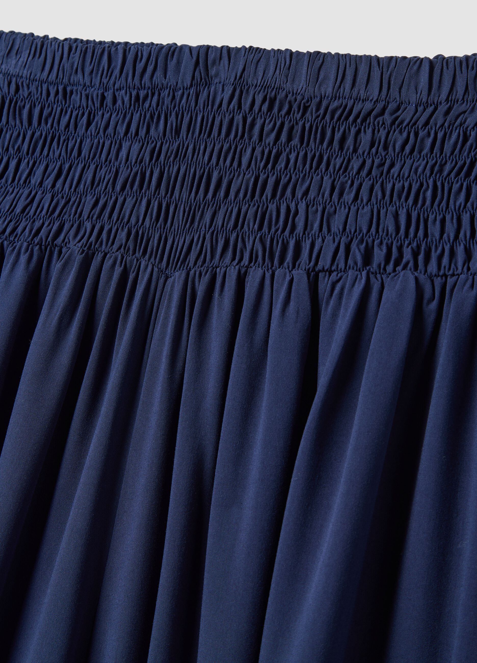 Wide blue pure-viscose trousers with elasticated waist, regular fit
