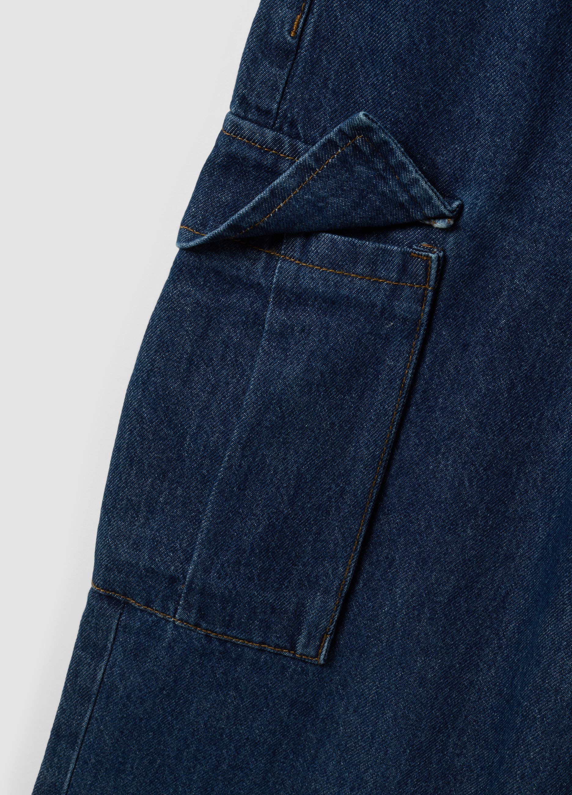 Dark blue pure cotton wide-leg cargo jeans