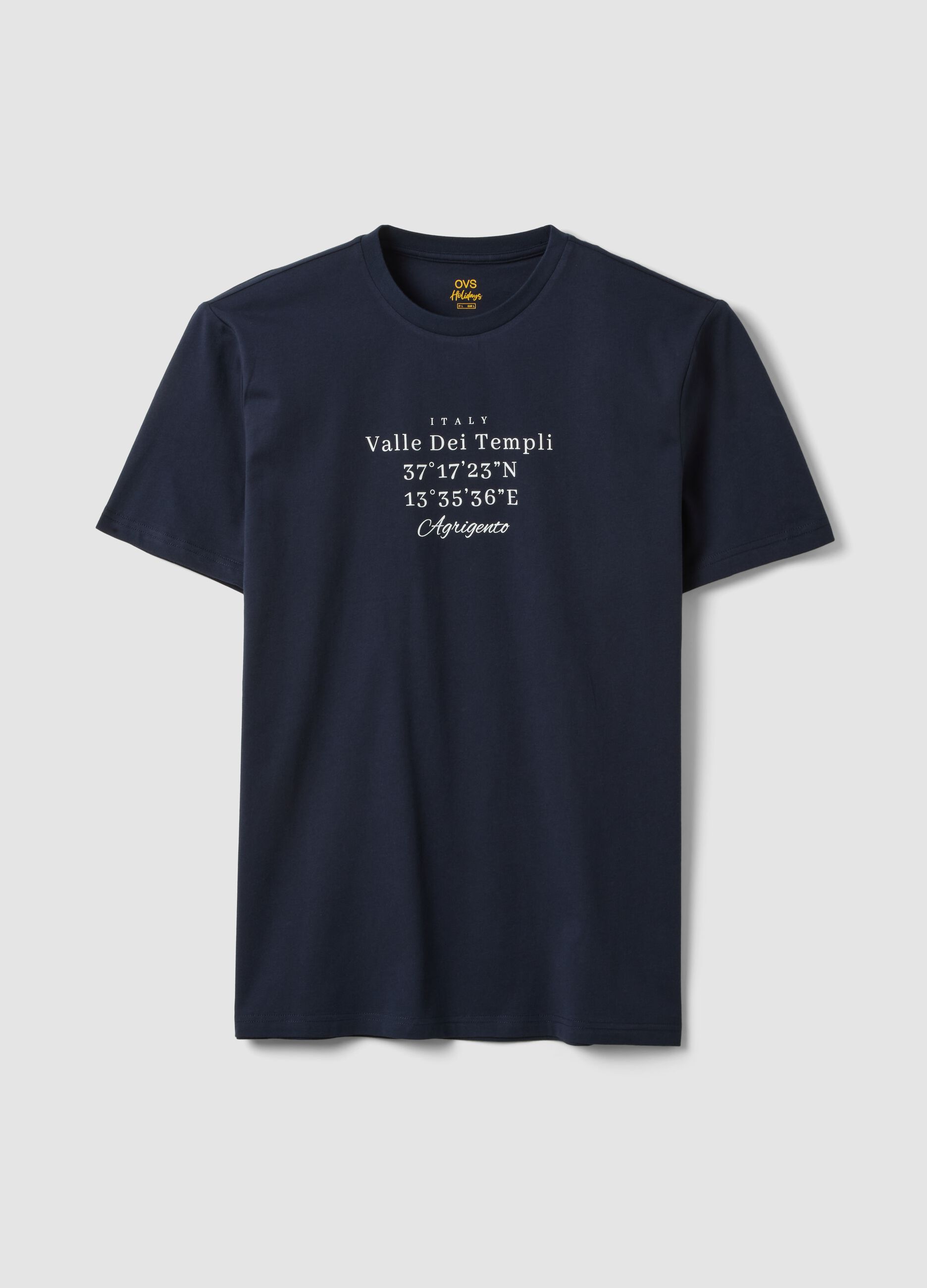 Blue short-sleeve pure cotton T-shirt, regular fit