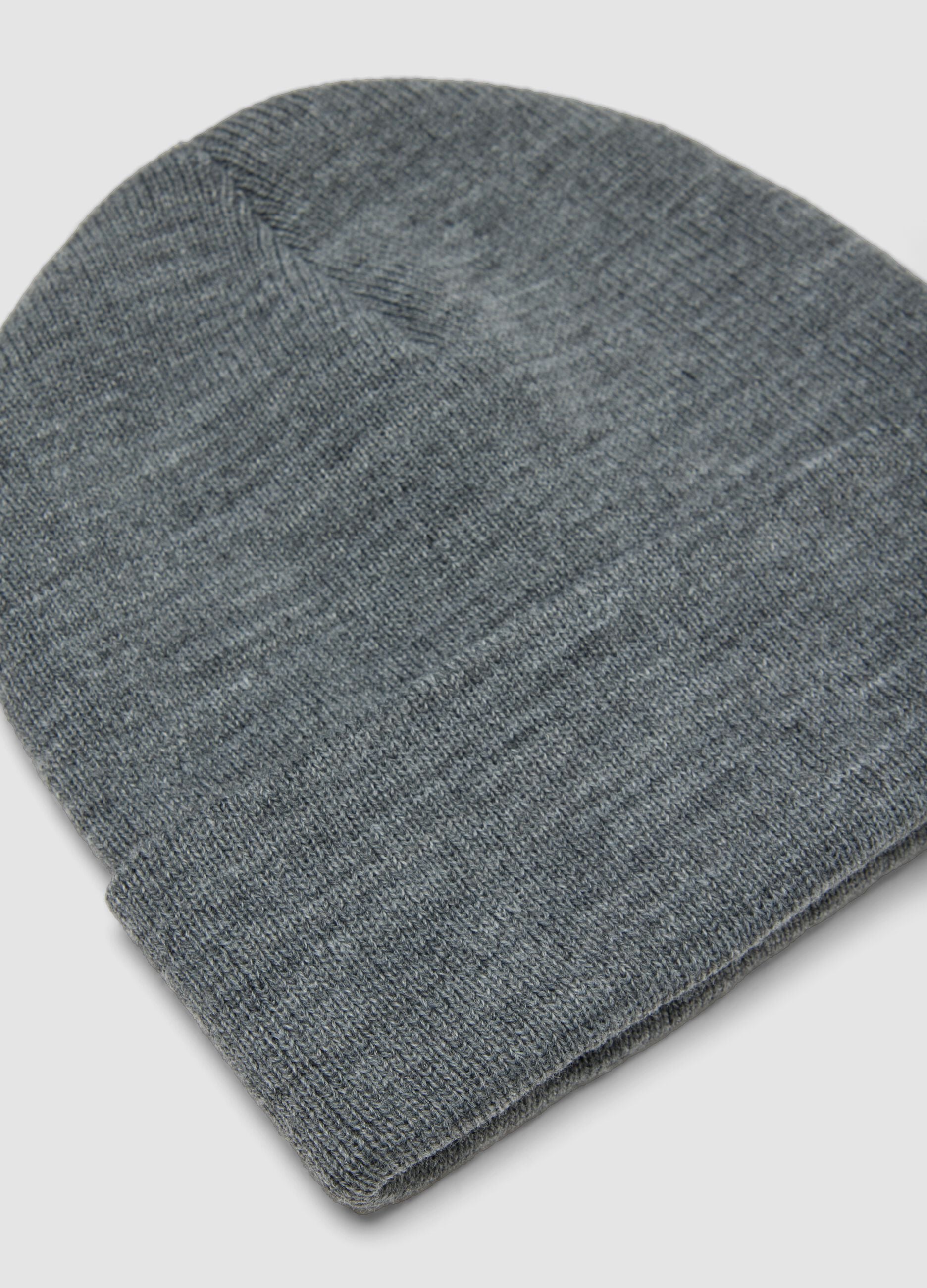 Grey jersey knit beanie with turn-up