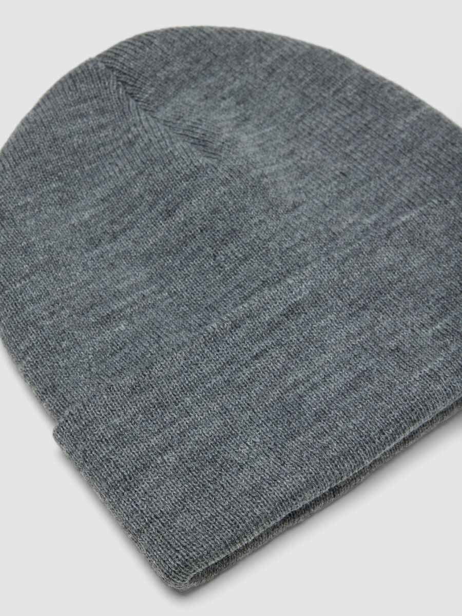 Grey jersey knit beanie with turn-up_1