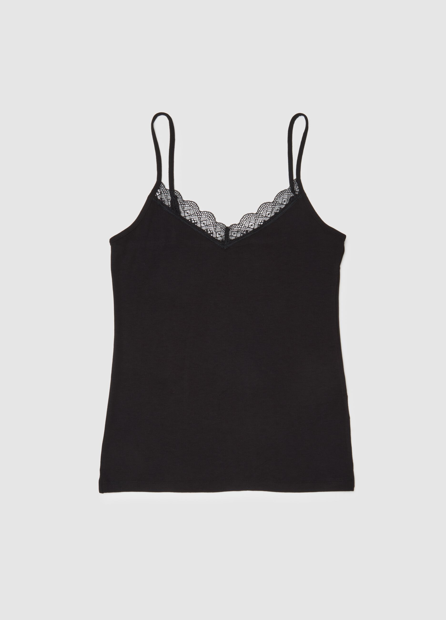 Regular fit black viscose blend tank top