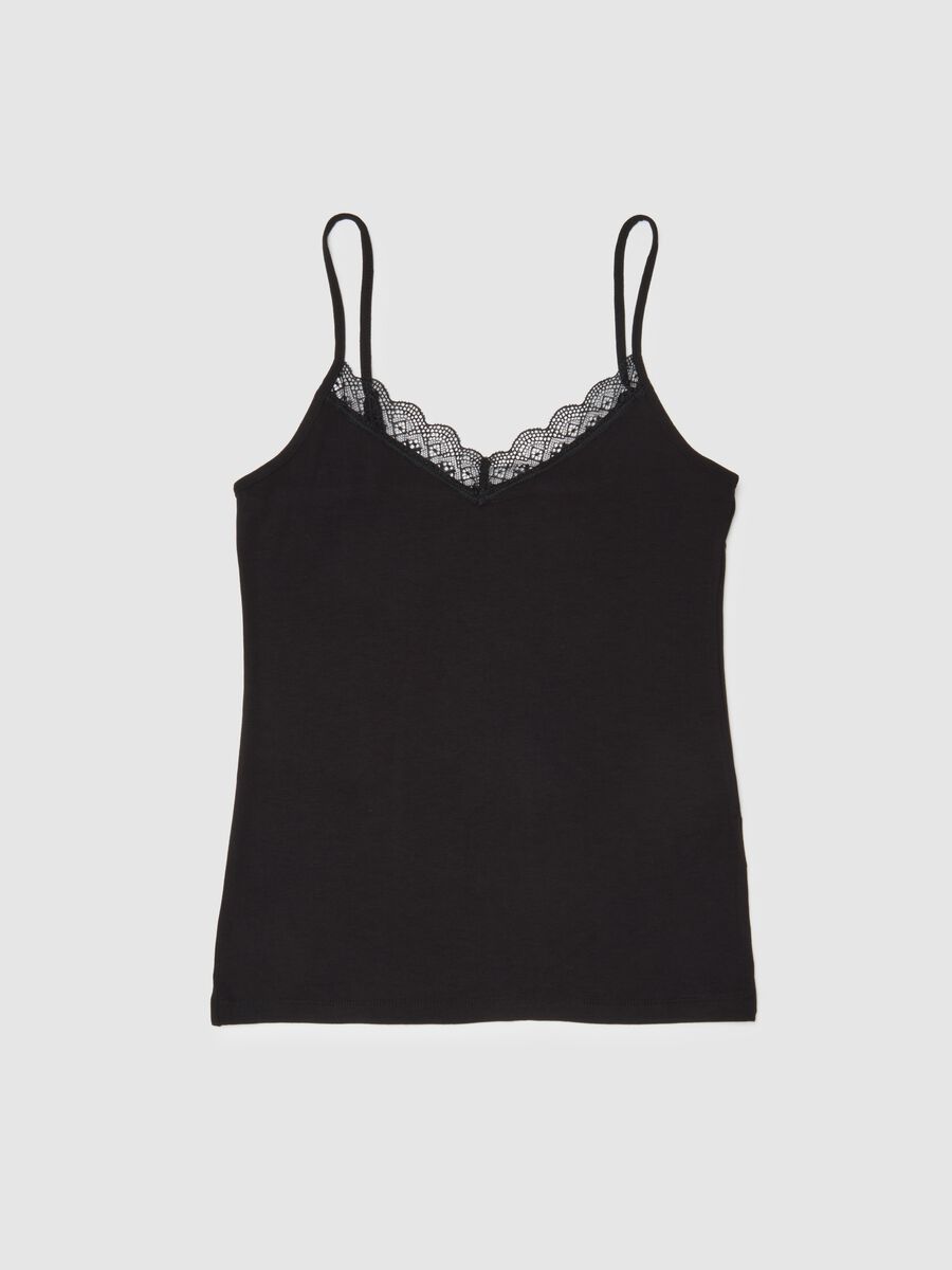 Regular fit black viscose blend tank top_0